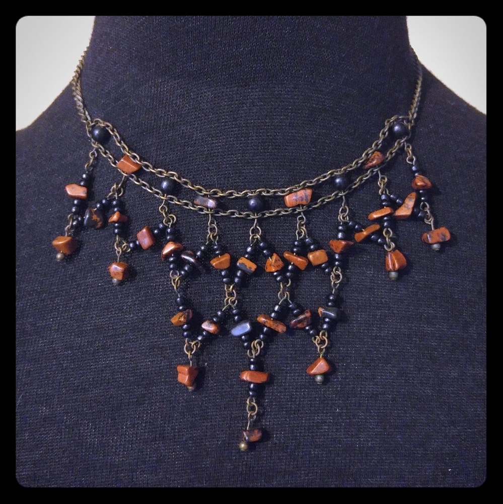 Drop choker necklace, real red-wine Agate stones